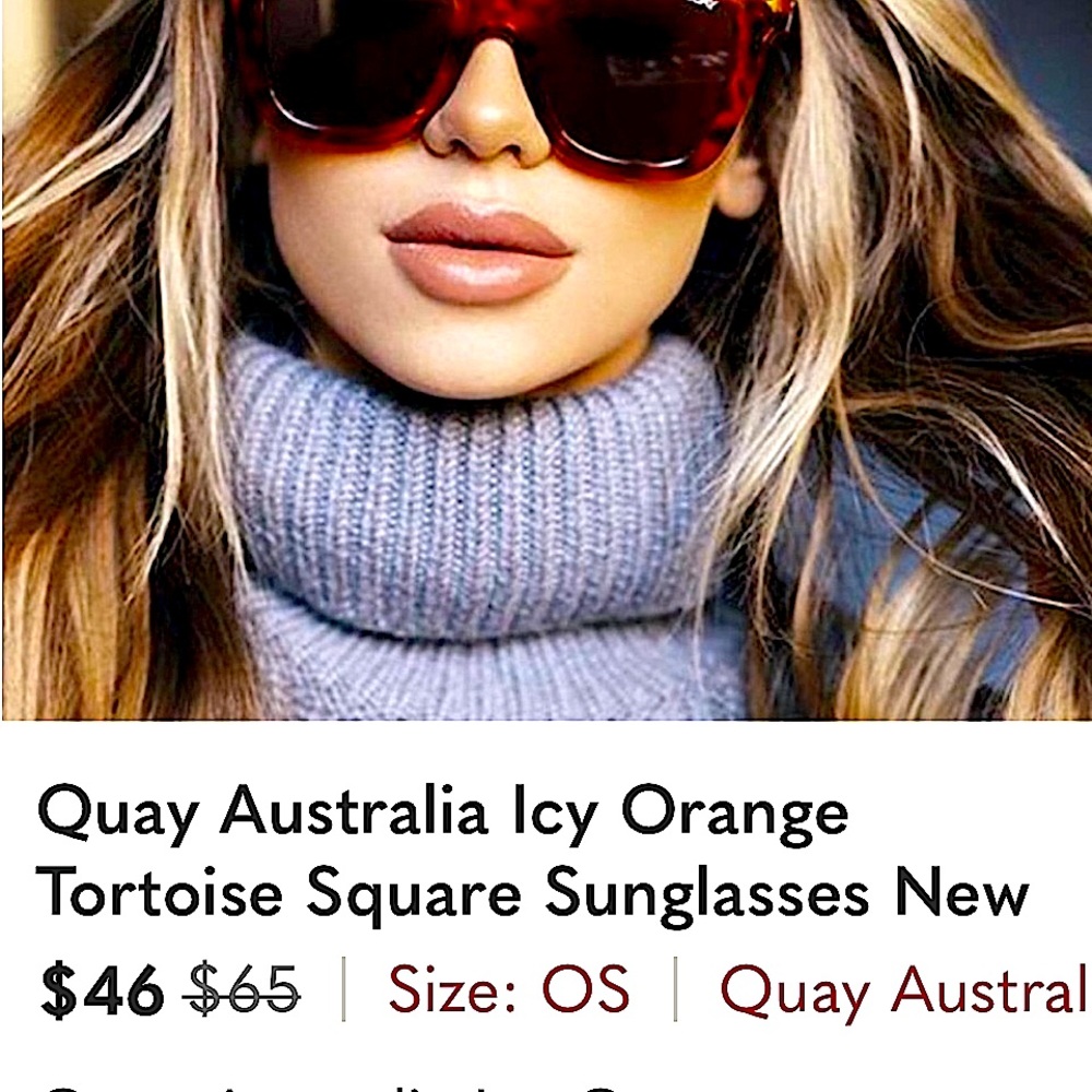 Quay Australia Icy Orange Tortoise Square Sunglasses New with box